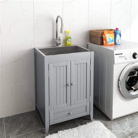 stainless steel laundry cabinet with china sink|small utility sink with cabinet.